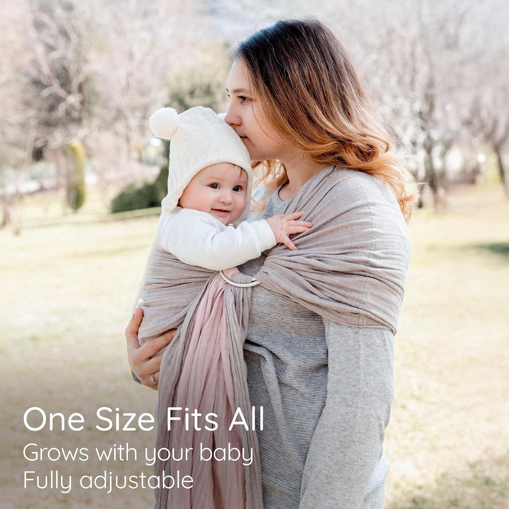 Ring Sling Baby Carrier - USA Lab Tested, 100% Natural Cotton Muslin, Breathable & Ergonomic Ring Sling Grey Rose