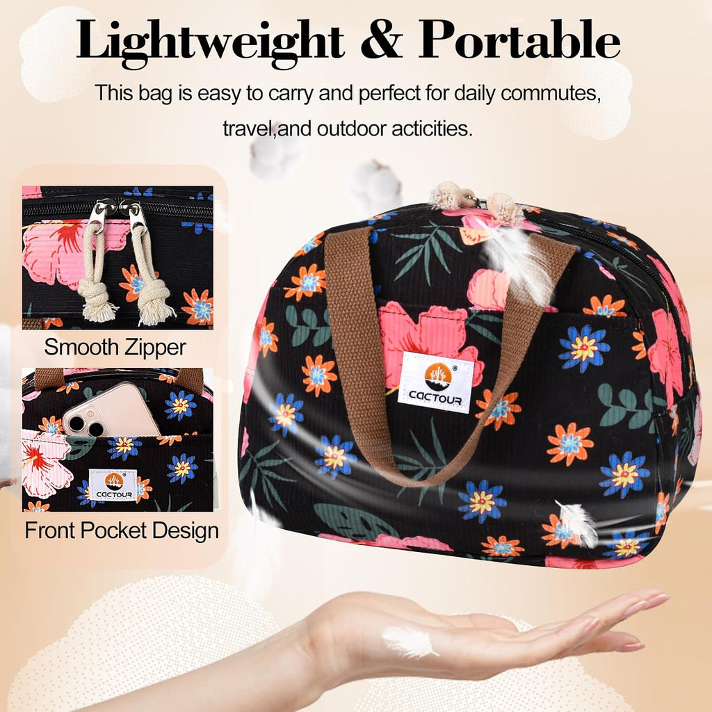Lunch Box for Women Girls Teens,Cute Lunch Box Cooler Bag, Portable Insulated Small Lunch Bag Women Reusable Corduroy