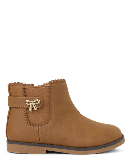 and Toddler Faux Leather Ankle Booties,Tan,8