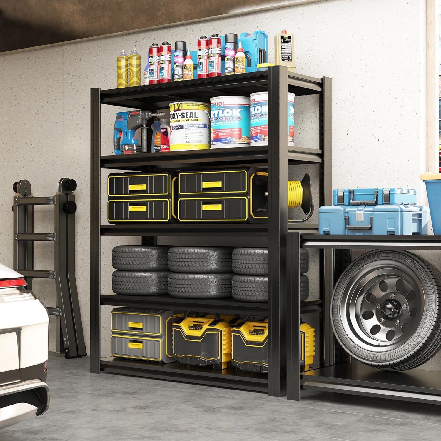 72" H Garage Shelving 2500 LBS Heavy Duty Storage Shelves, Adjustable 5 Tier Metal Shelving Unit, Metal Racks for