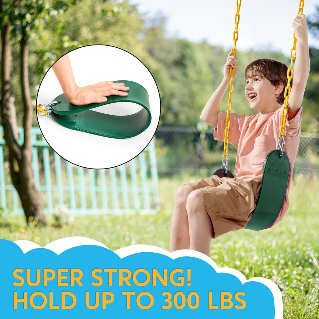 Heavy Duty Swing Seat Green Color with 66” Chain, Swing Set Accessories Replacement with Snap Hooks for Kids Outdoor