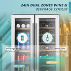 24 Inch Wine and Beverage Refrigerator, Dual Zone Wine Cooler