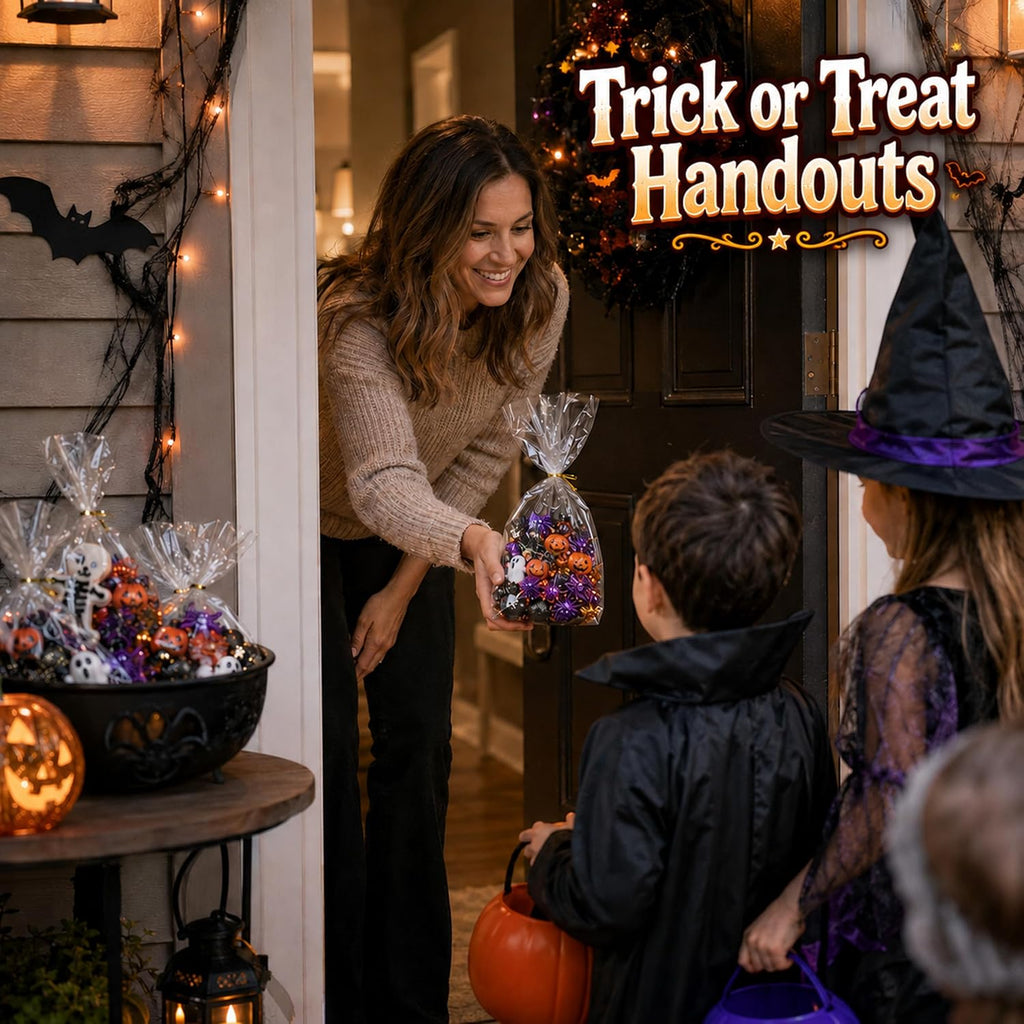 Halloween Treat Bags,100 Pack Gusseted Bags 6x9x2.4 in, with ties