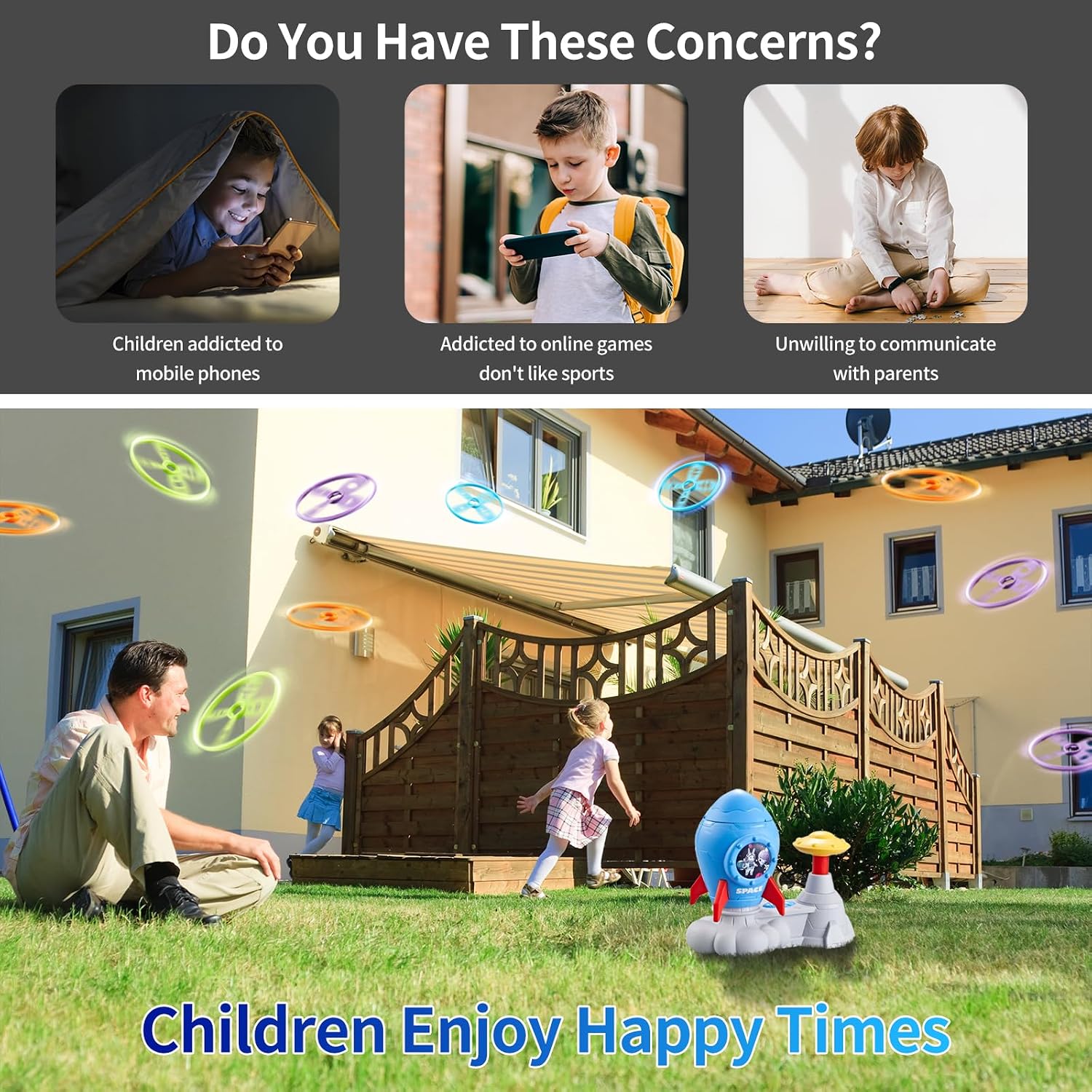 Outdoor Toys for Kids Ages 3-8, Outside Flying Disc Launcher | Birthday Gifts for Boys & Girls, Fun Family Chasing