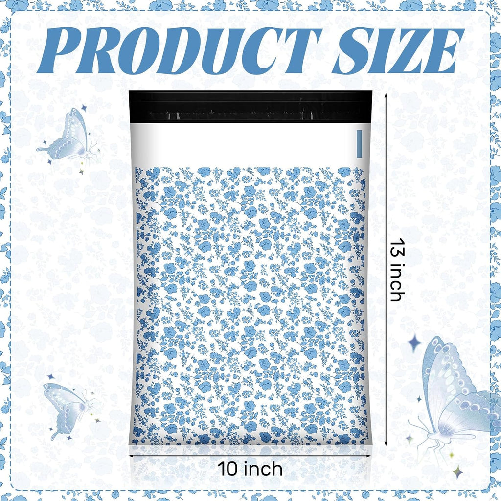 200 Pack Coquette Mailers Bags 10x13 in Floral Poly Mailers, Blue