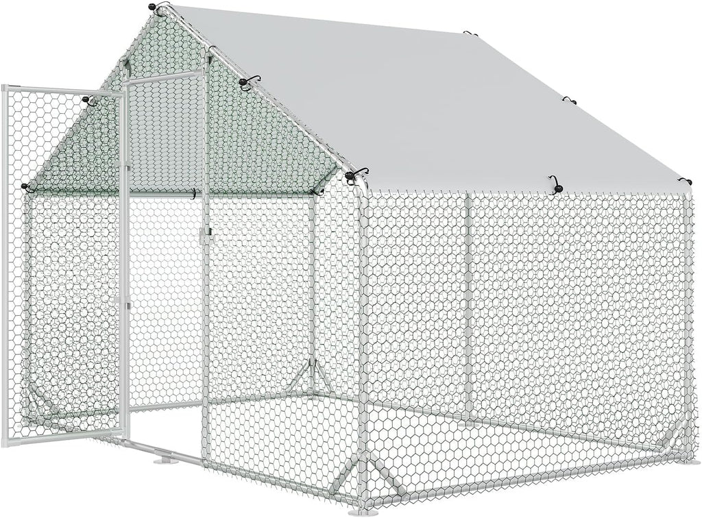 Metal Chicken Coop, 9.8x6.6 FT Walk-in Chicken Run Pen Poultry Cage, Water-Resistant & Anti-UV Cover, Large Chicken