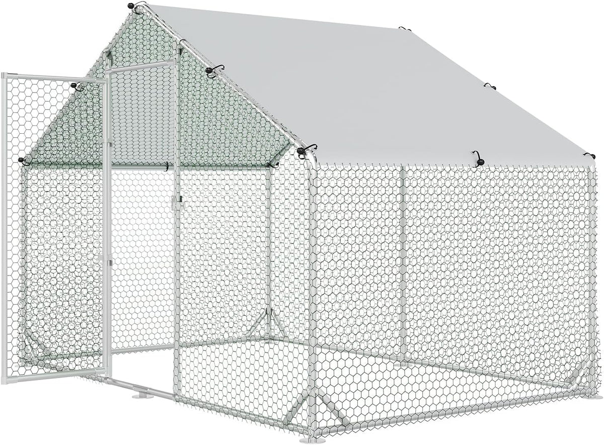 Metal Chicken Coop, 9.8x6.6 FT Walk-in Chicken Run Pen Poultry Cage, Water-Resistant & Anti-UV Cover, Large Chicken