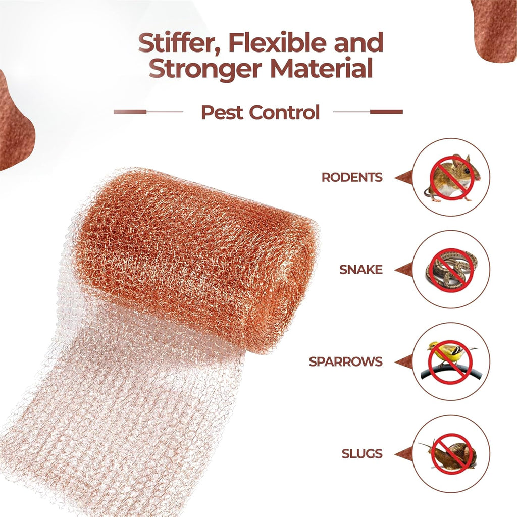 Copper Mesh Roll for Rodent Control, 4 in x 16 ft, Rustproof, 2-Pack | Blocks rats, mice, bats and snails at gaps