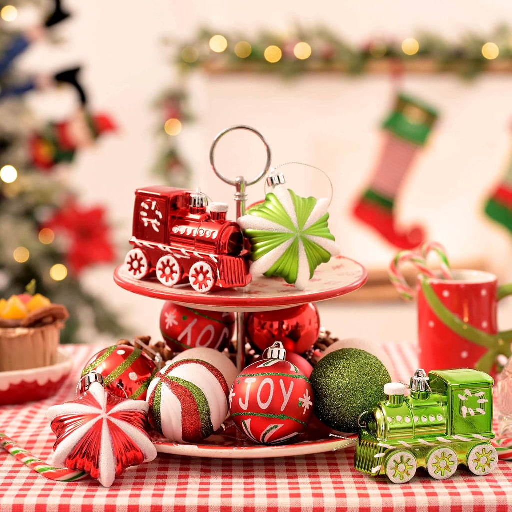 Christmas Ornaments Set, 100ct Red Green White Shatterproof Christmas Tree Decorations Variety Ball Ornaments Bulk