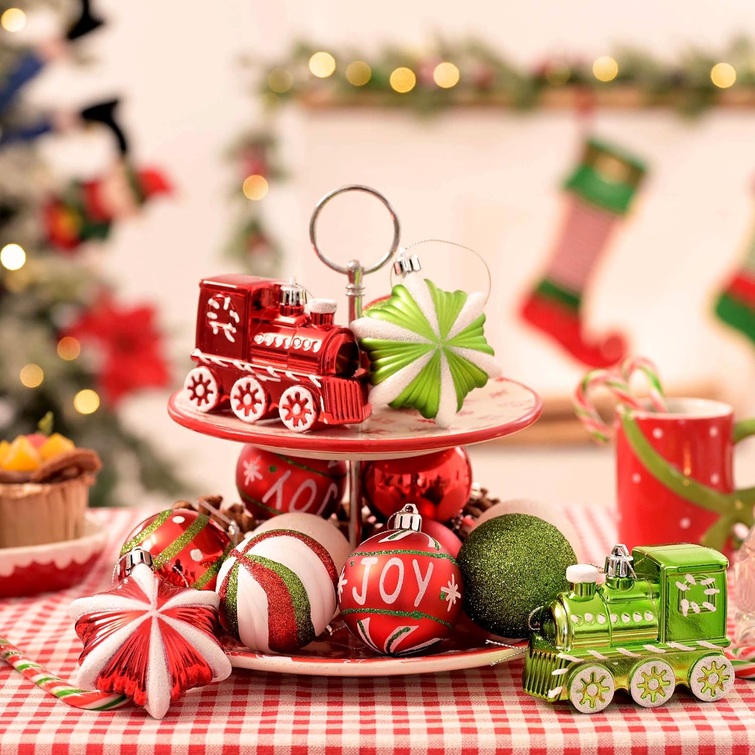 Christmas Ornaments Set, 100ct Red Green White Shatterproof Christmas Tree Decorations Variety Ball Ornaments Bulk