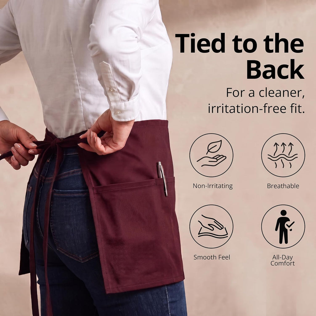 Server Waist Aprons 4 Pack with 3 Pockets 100% Polyester