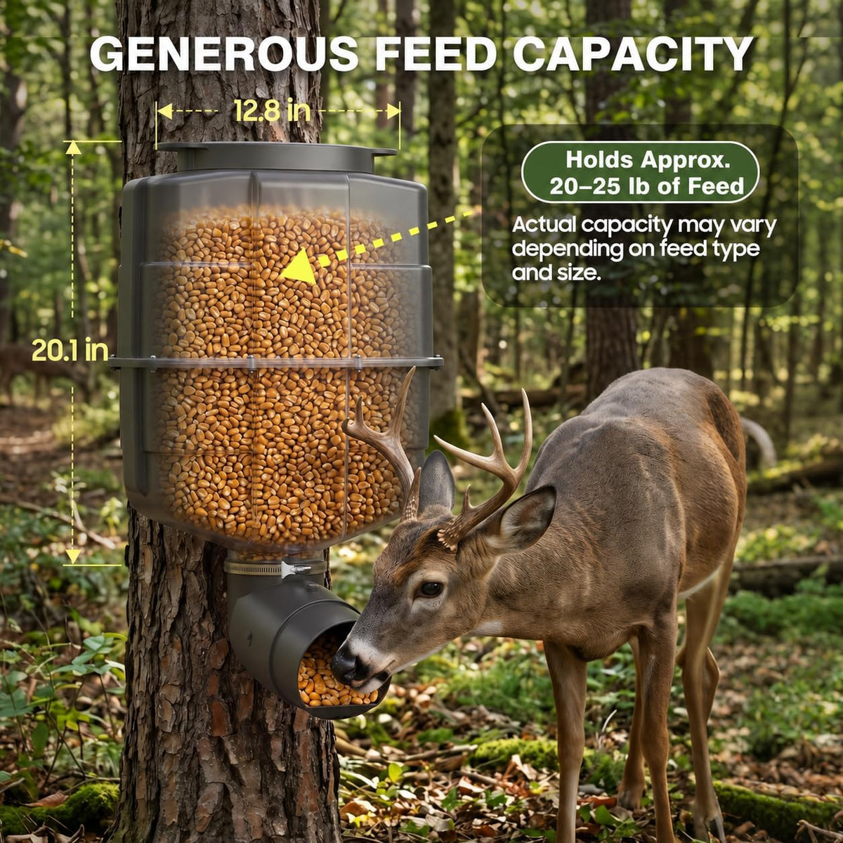 Gravity Deer Feeder, Easy to Install, No Motor or Batteries Required, 20–25 lb Feed Capacity