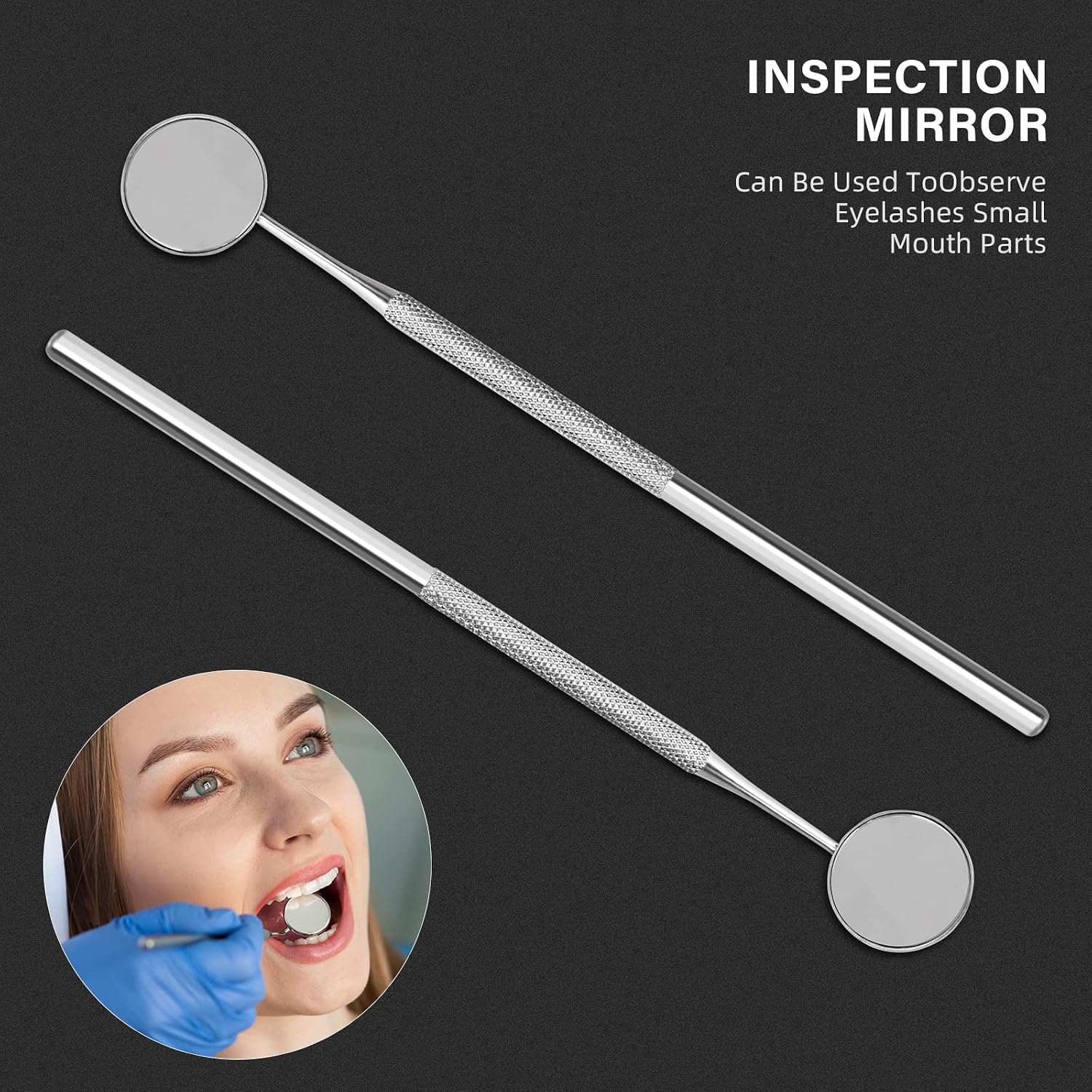 Dental Mirror Stainless Steel with Handle 6.5", Dentist Tool for Teeth Cleaning Plaque, Mouth Inspection, Lash
