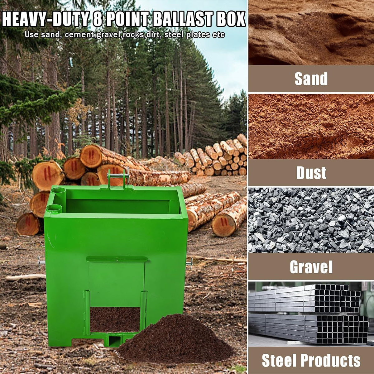 Ballast Box 3 Point Tractor, 800lbs Capacity Ballast Box 3 Point Category 1, Tractor Ballast Box for 2'' Hitch