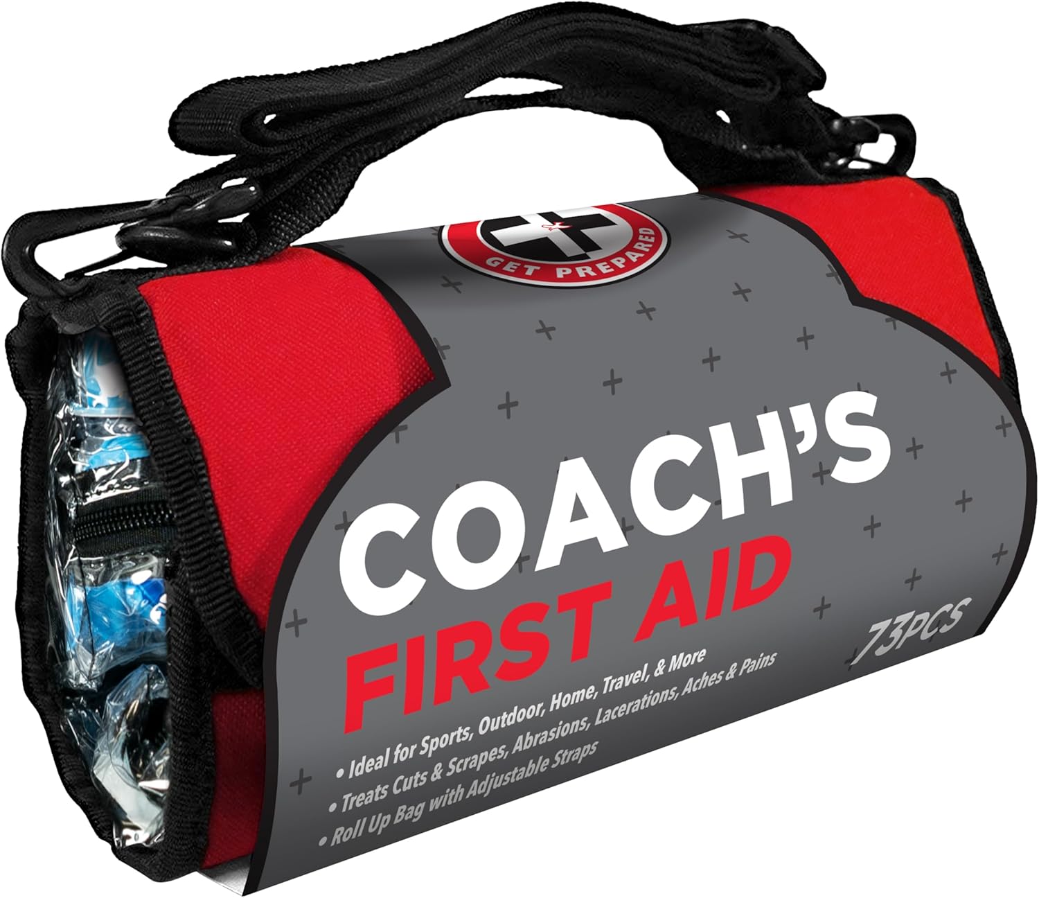 73-Piece Coach’s and Team Sports First Aid Kit in Roll up Bag: Clean, Treat, Protect Cuts, Scrapes. Home, Office