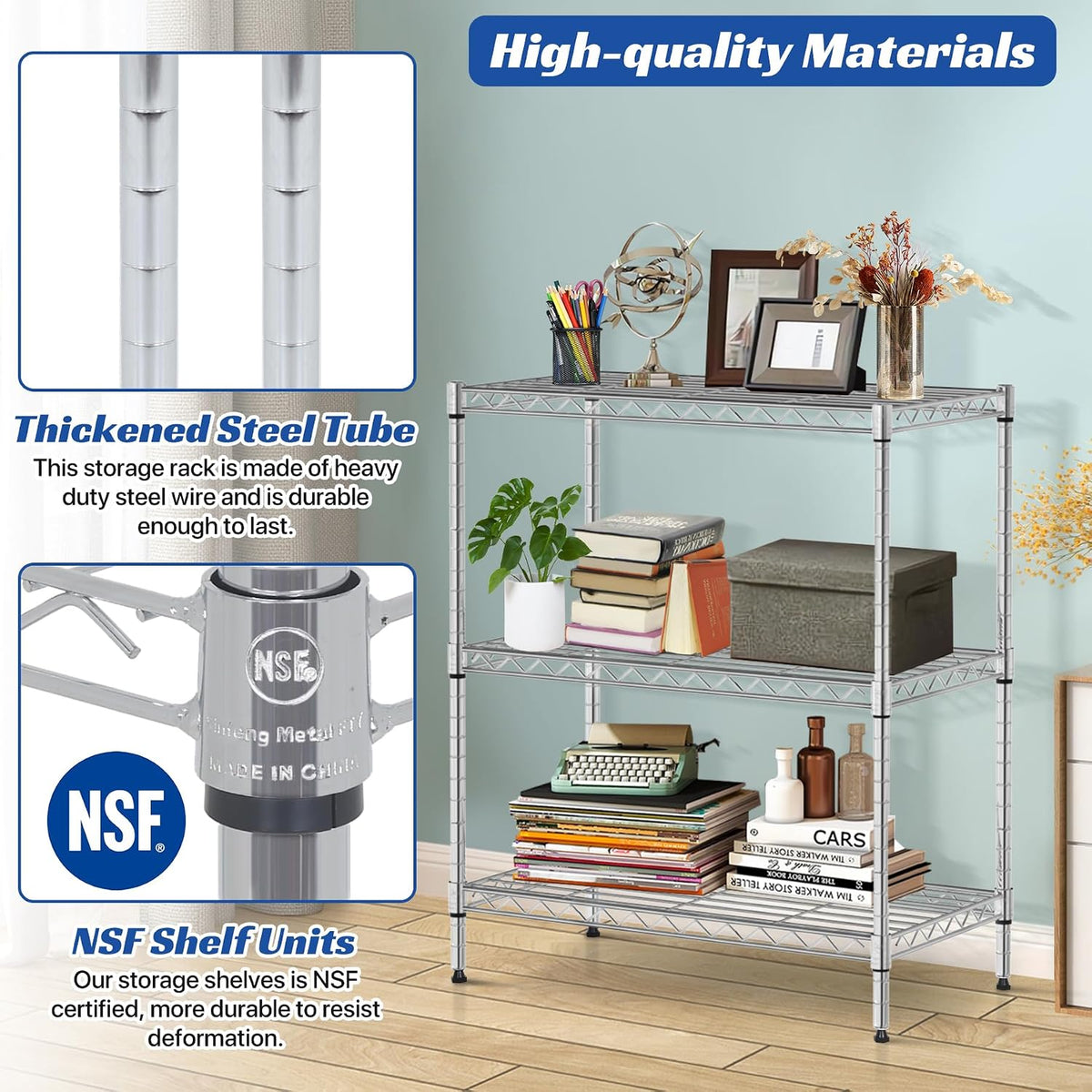 3 Tier Shelf Metal Wire Shelving Unit Adjustable Storage Shelves Storage Rack Heavy Duty Steel Standing Shelf Unit