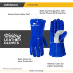 Men's Welding Gloves, Split Cowhide Leather, Blue, Large