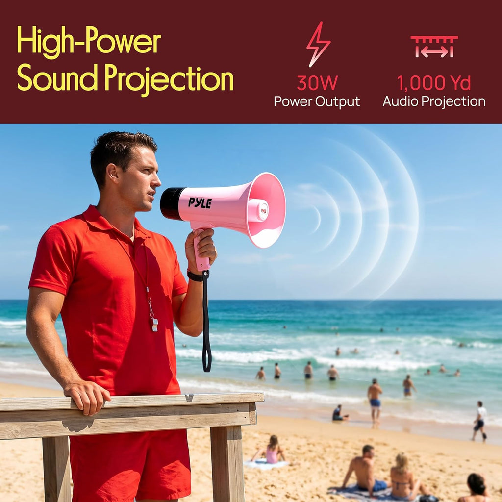 Megaphone Speaker 30W | Rechargeable Bullhorn Megaphone with Shoulder Strap, Siren, Bluetooth & Voice Changer | 1000
