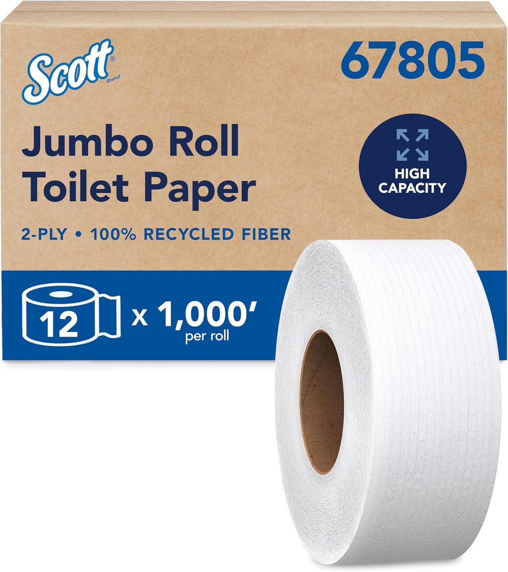 Jumbo Roll Toilet Paper, Bulk, 12 Rolls x 1000' (67805)