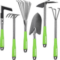 6-Piece Garden Tool Set, Heavy Duty Gardening Hand Tools with Soft Rubber Handle, Including Trowel, Rakes, 2-in-1 Hoe