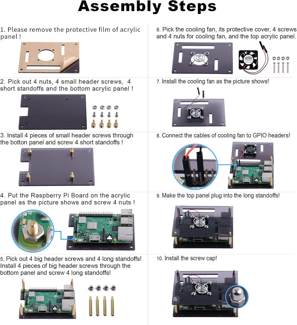 GeeekPi Acrylic Case for Raspberry Pi 4 Model B & Raspberry pi 3 Model B+, Pi Case with Cooling Fan and 7PCS Heatsinks for Raspberry Pi 4 Model B/Pi 3B+/ Pi 3B/ 2B (Clear)