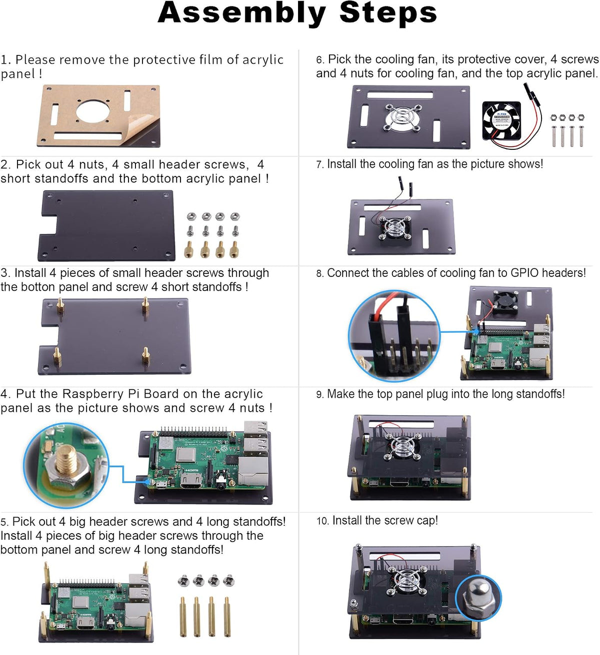 GeeekPi Acrylic Case for Raspberry Pi 4 Model B & Raspberry pi 3 Model B+, Pi Case with Cooling Fan and 7PCS Heatsinks for Raspberry Pi 4 Model B/Pi 3B+/ Pi 3B/ 2B (Clear)