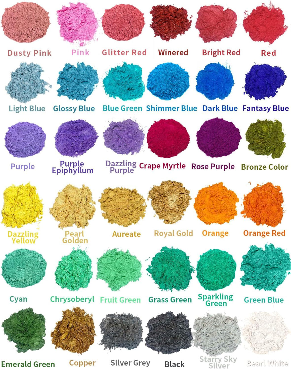 Mica Powder, 36 Colors Pearlescent Pigment Powder for Epoxy Resin, 3g/Bag Pearl Pigment Set for Soap Making, Bath