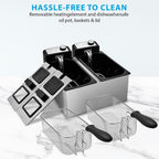 Electric Double Deep Fryer with 2 Baskets & Lids,6L Total Capacity
