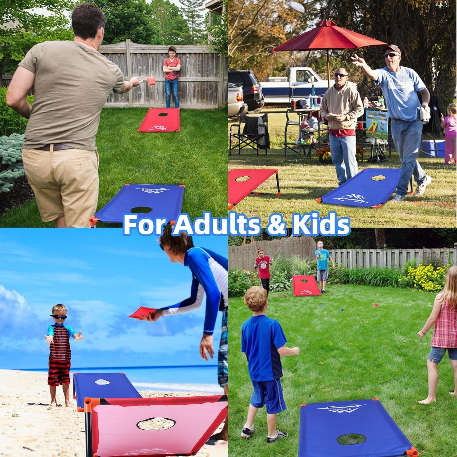 Cornhole Board Set Corn Hole Set for Adults and Kids Backyard | Cornhole Game with 8 Bean Bags,Carrying Case