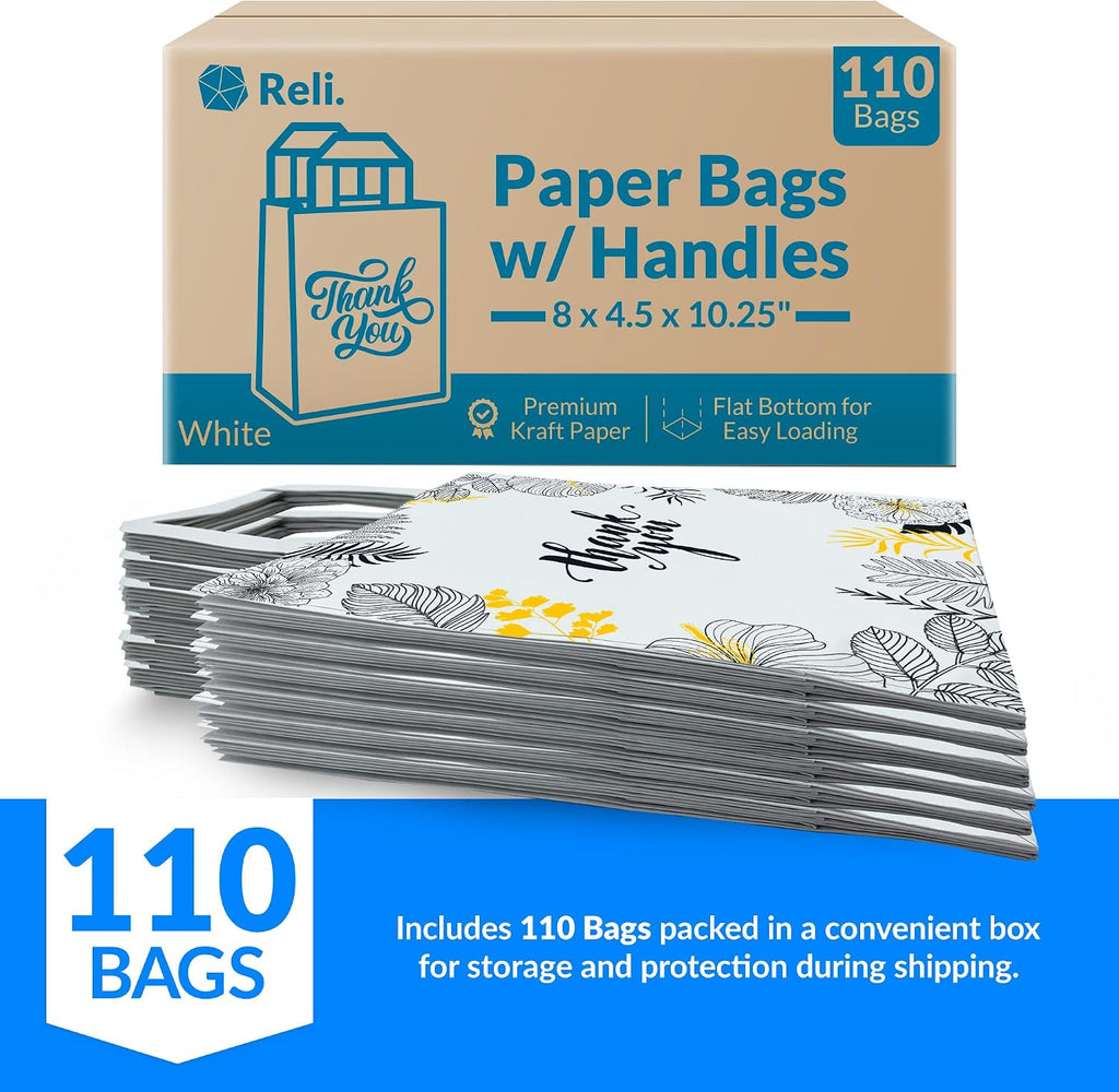 Thank You Paper Bags with Handles (110 Bulk) White