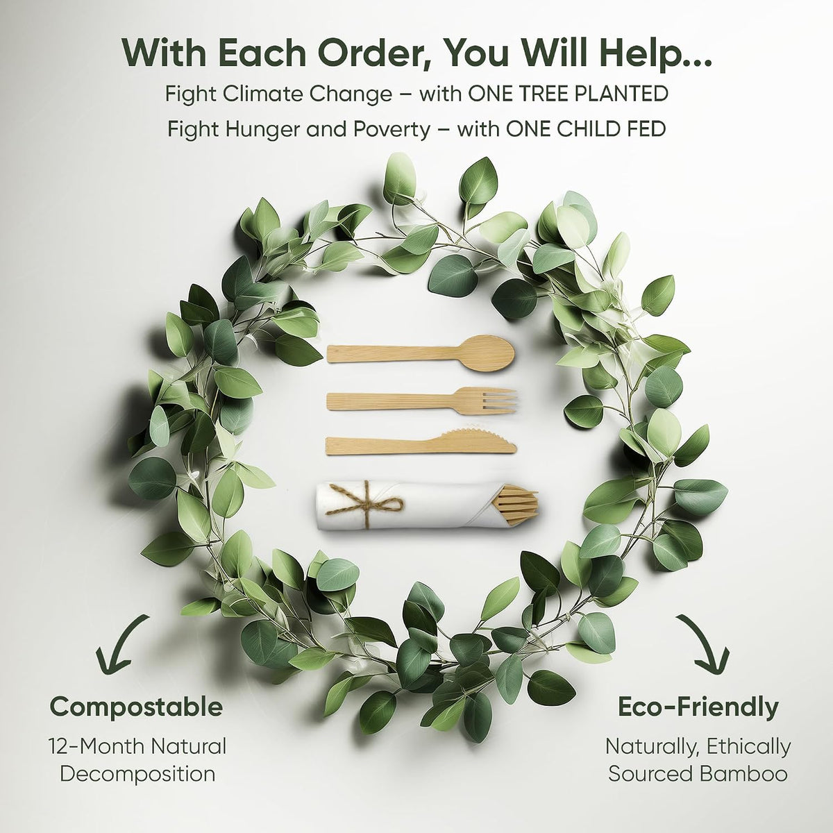 Premium Pre-Rolled Napkin and Bamboo Cutlery Set, 50 Pack, 200 PCS