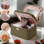 8.8L Double Layer Travel Makeup Bag With Mirror For Women, Large Cosmetic Case, Organizer for Travel-Size Accessories