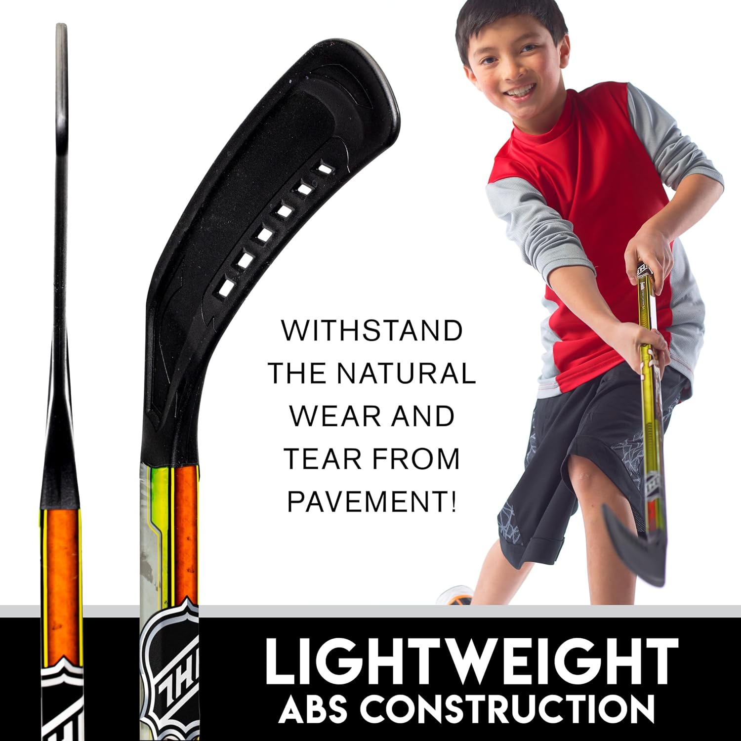NHL Kids Street Hockey Stick Set - Includes (2) Youth Street Hockey Sticks + (1) Outdoor Roller Hockey Ball - Perfect