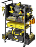 Tool Cart on Wheels, 4-Tier Metal Rolling Utility Cart with Pegboard & Storage Baskets, 242.5 lbs Heavy Duty Tool