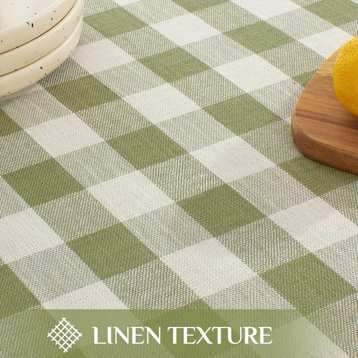 Gingham Rectangle Tablecloth with Tassel, Sage Green, 55" x 84"