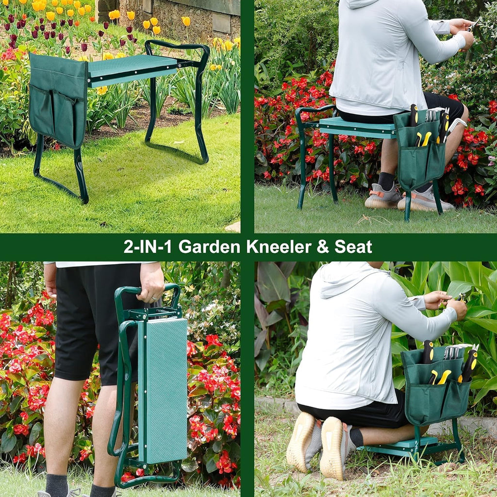 2 in 1 Garden Kneeler and Seat - Portable Heavy Duty Folding Garden Stool for Women Men Seniors, w/EVA Foam Kneeling