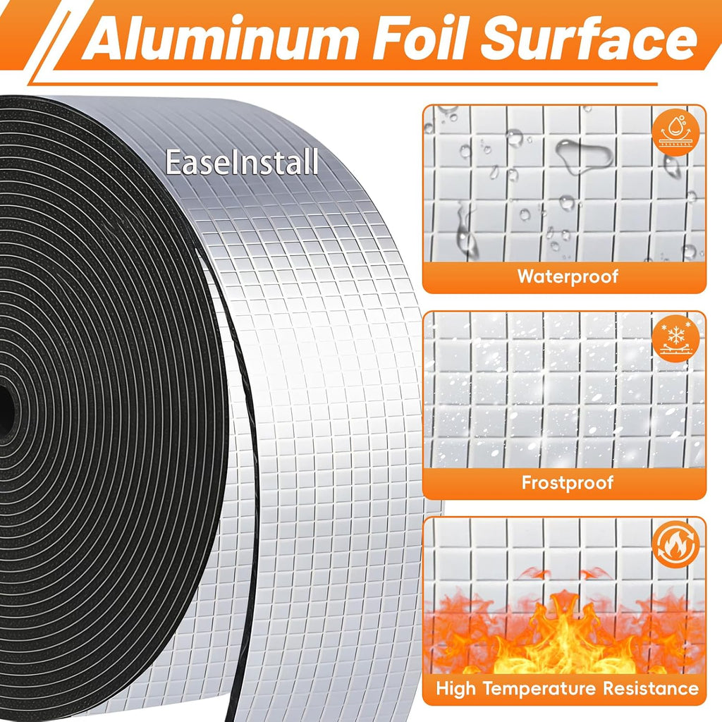 Pipe Insulation Wrap Foam Tube Self Adhesive Heat Tape for Water Pipes, Peel and Stick Outdoor Foam and Foil Water