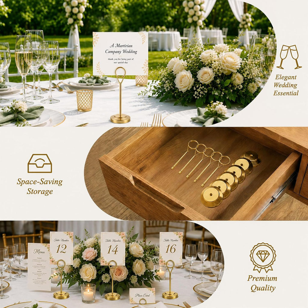 12 Pcs Gold Table Number Holders, 4 Inch Tall Place Card Holders for Table, Sturdy Photo Picture Holders with