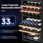 33 Bottle Wine Fridge, Dual Zone Wine and Beverage Refrigerator with Independent Temp Control & LED Control Panel