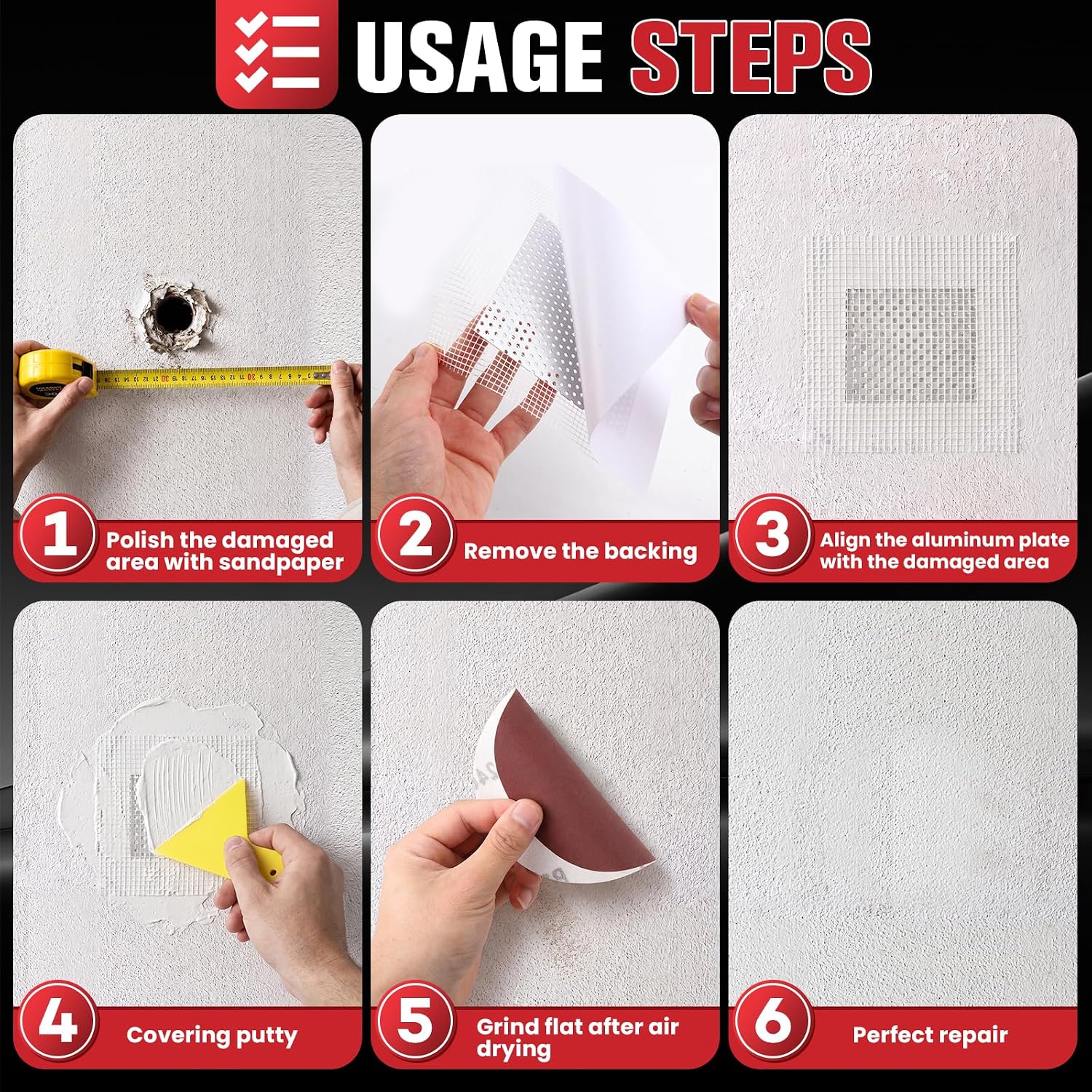 Drywall Repair Kit 30 Pack, 2/4/6/8 inch Drywall Repairs Patch, Dry Wall Patch with Scraper and Sandpaper for Drywall