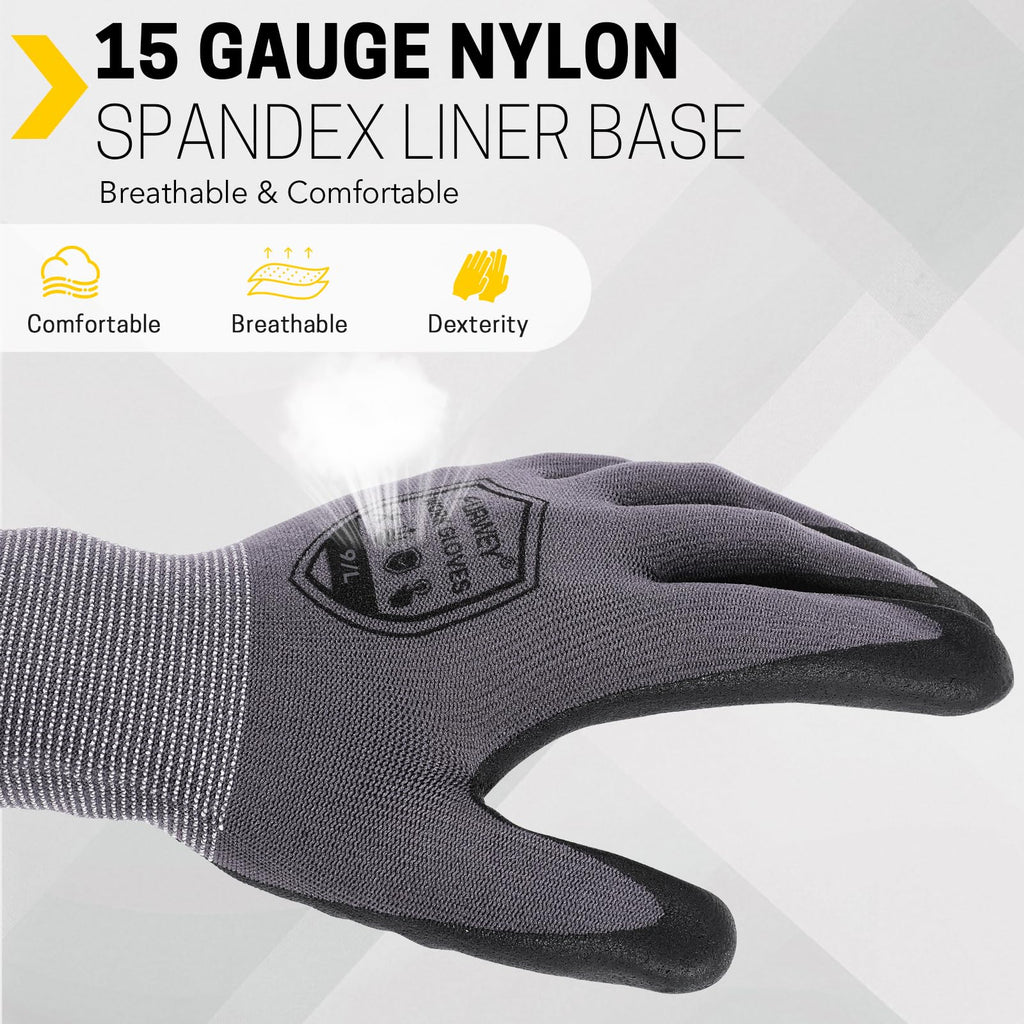 Safety Work Gloves,16Pairs Nitrile Micro Foam Coated,Seamless Knit,L
