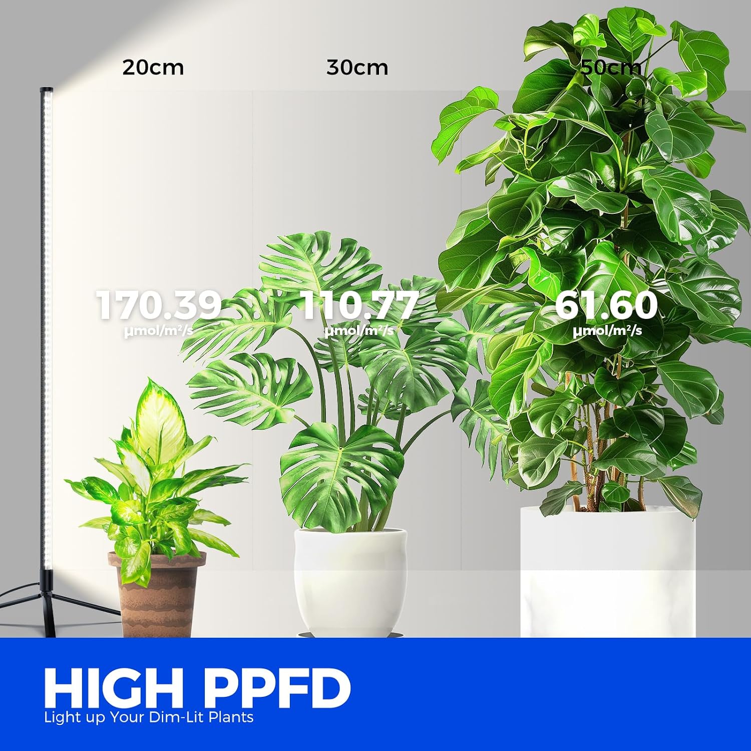 T10 Vertical Grow Light, 4FT 42W, 5000K Full Spectrum, High PPFD | Grow Lights for Indoor Plants, Standing Side