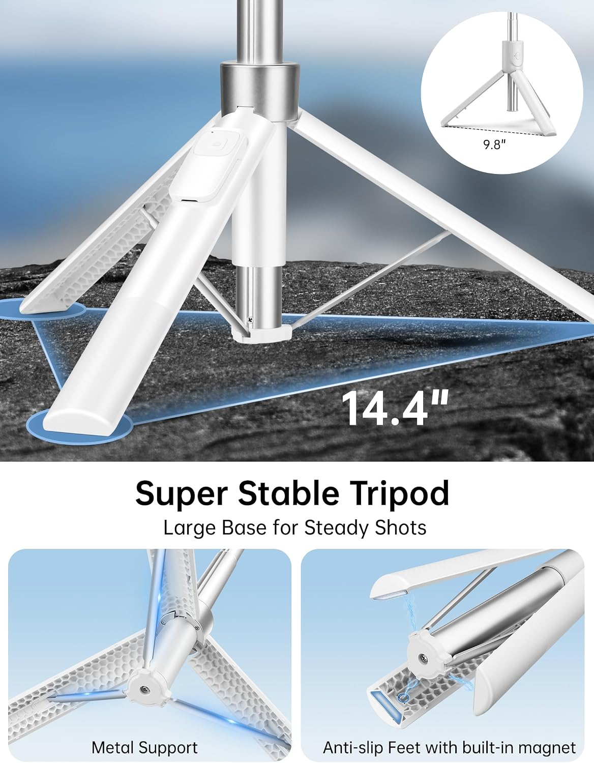 70" Magnetic Tripod for iPhone Magsafe, Extendable Selfie Stick Tripod | Rechargeable Remote & Magnetic Holder, 360°