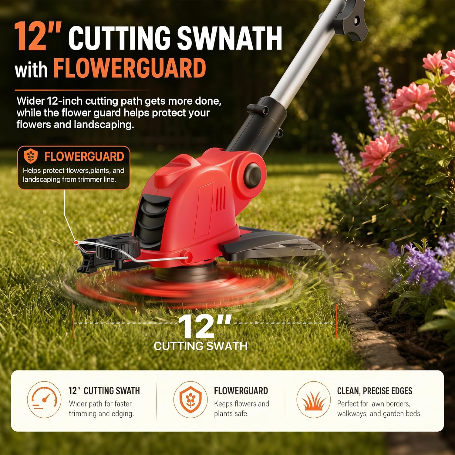 21V Electric Weed Wacker with 2x2.5Ah Battery Powered Weed Eater | 12 Inch Cordless Weed Wacker &Auto Line Feed