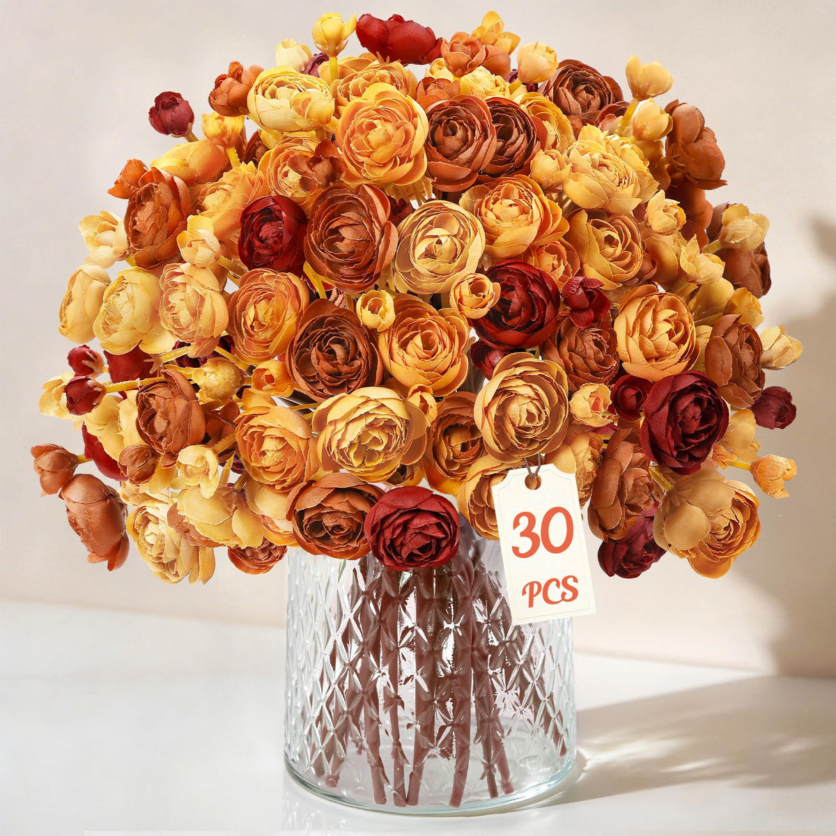 30Pcs Ranunculus Artificial Flowers Fall Faux Silk Mini Ranunculus