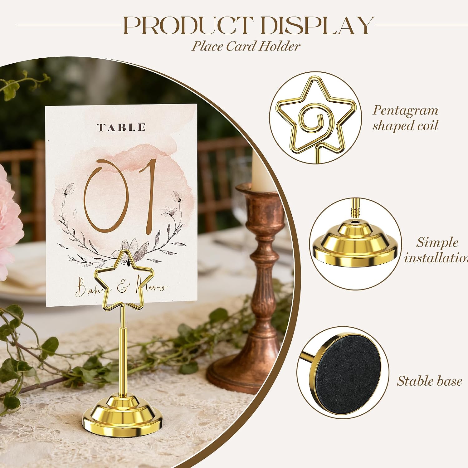 16 Pieces Table Card Holder Place Card Holders 4 inches Steel Card Holders for Photos, Food Signs, Memo Notes