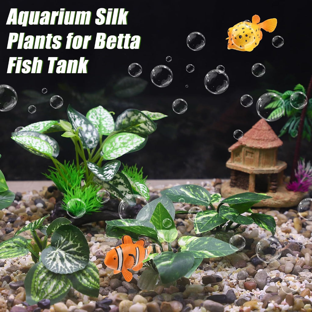 Silk Aquarium Plastic Plants Fish Tank Decor Driftwood for Fish Green 5pcs