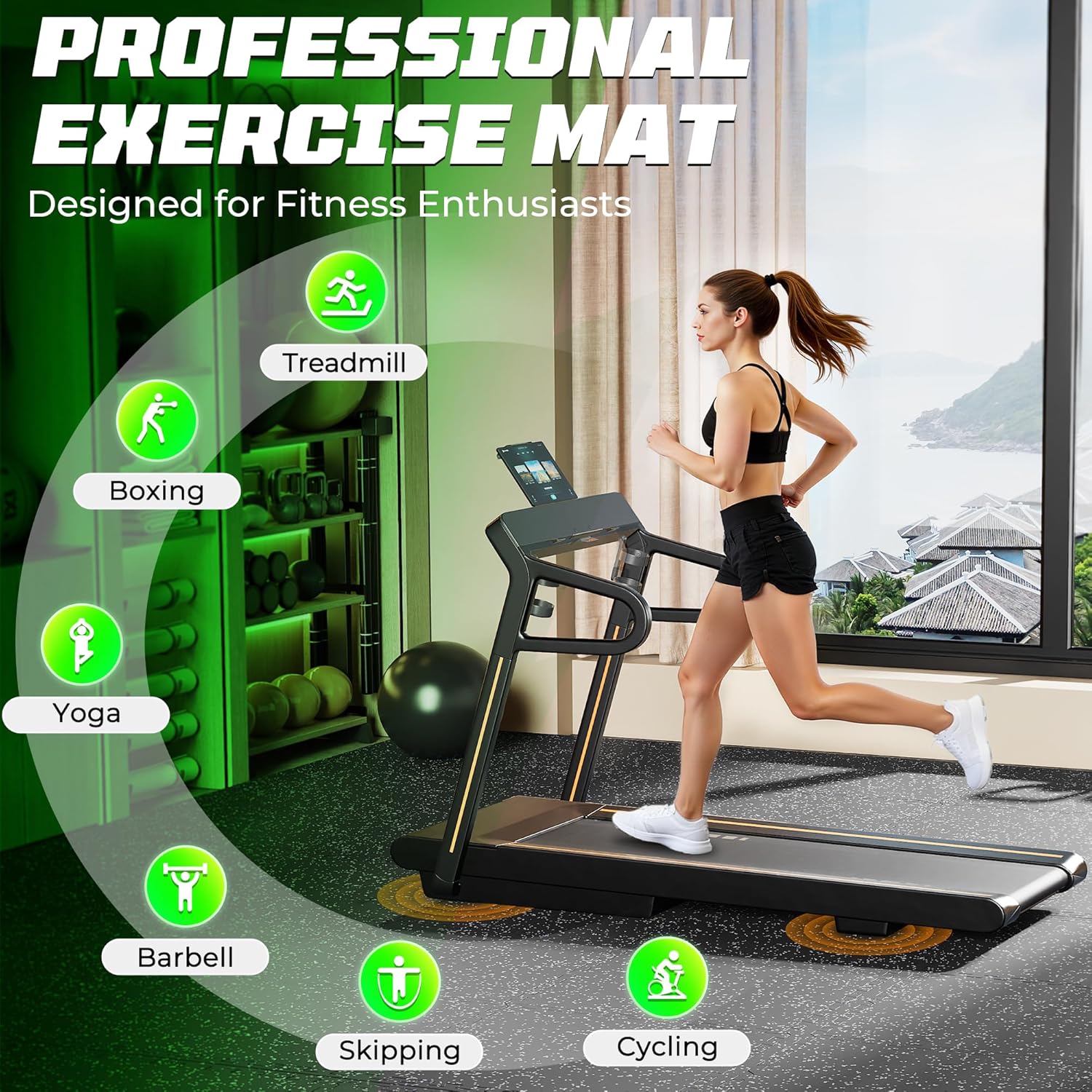 0.56" Rubber Top Gym Flooring, Heavy Duty Interlocking Gym Mats for Home Gym, Non-Slip Workout Mat, 24 x 24in Large