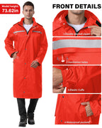Raincoat Waterproof Hi Vis Reflective Long Rain Jacket Unisex (M, Red)