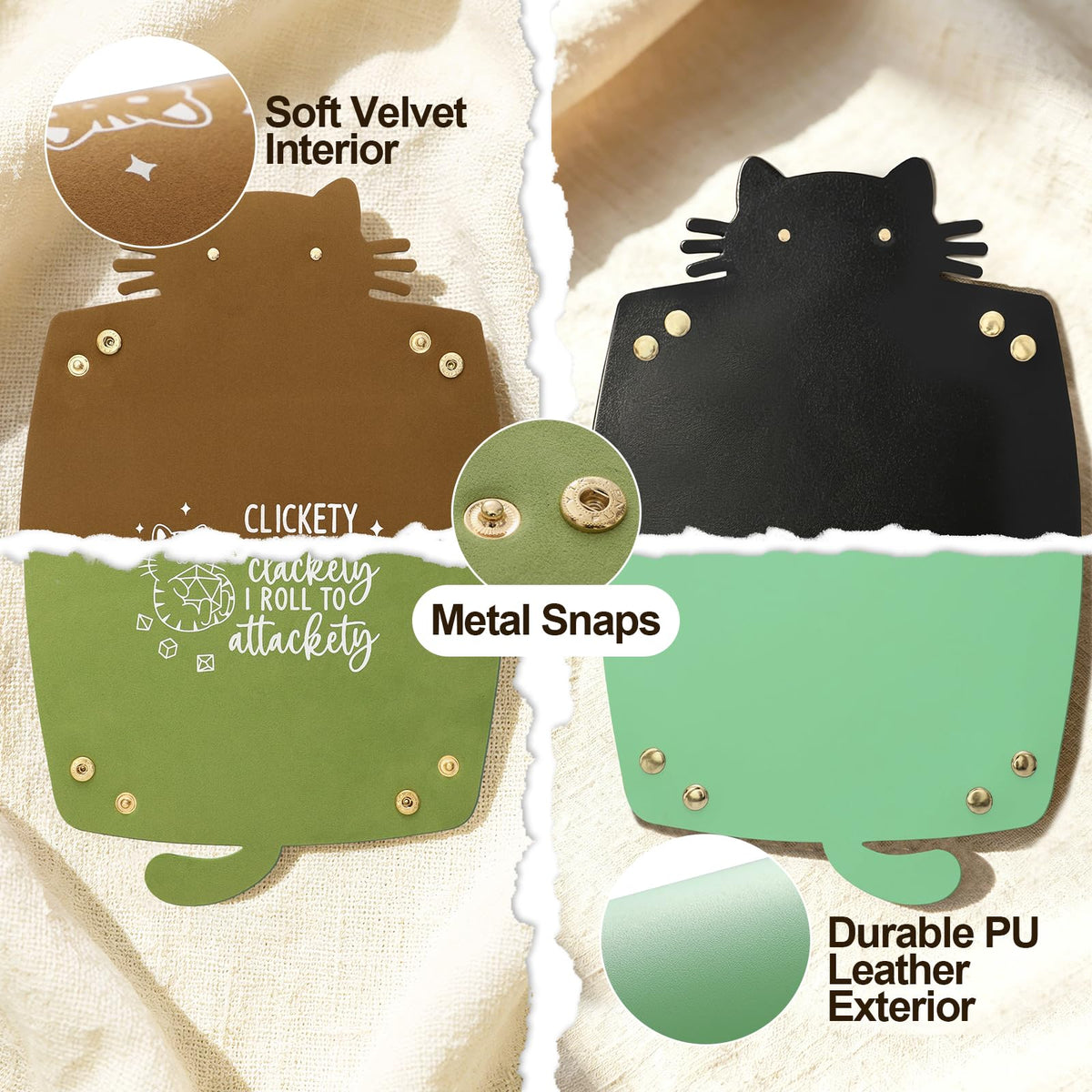 Cat Dice Trays 2PCS, Foldable Portable, Leather Brown and Green